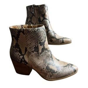 New Sun + Stone Eryn snake skin print boots. Size 6.5. 2.5 inch block heel.